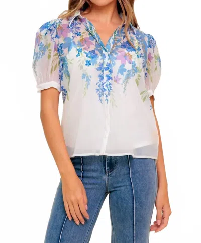 Flying Tomato Charlotte Printed Chiffon Blouse In Ivory In Animal Print