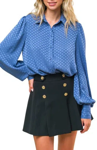 Flying Tomato Checkered Long Sleeve Button-up Shirt In Blue