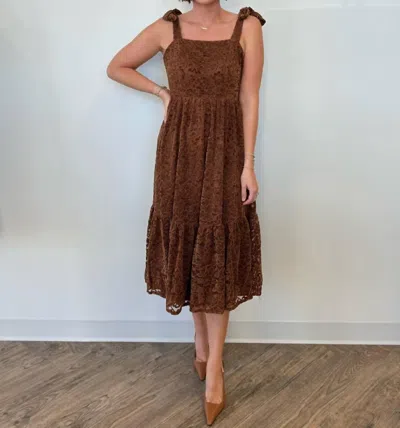 Flying Tomato Christine Velvet Midi Dress In Brown