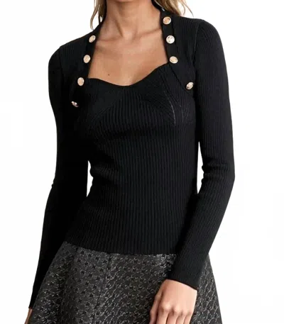 Flying Tomato Claire Long Sleeve Ribbed Knit Top In Black