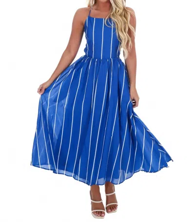 Flying Tomato Clean Lines Striped Midi Dress In Blue/white