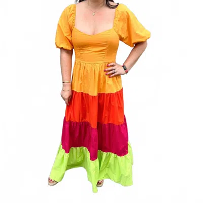 Flying Tomato Color Block Solid Woven Maxi Dress In Multi In Yellow