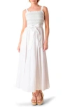 Flying Tomato Color Smocked Cotton Maxi Dress In White