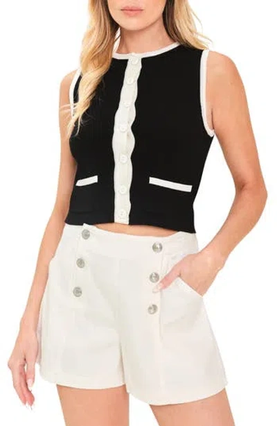 Flying Tomato Colorblock Sleeveless Crop Cardigan In Black
