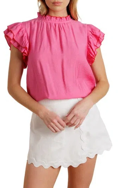 Flying Tomato Contrast Stitching Ruffle Top In Pink
