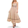 Flying Tomato Contrast Stripe Cotton Fit & Flare Maxi Sundress In Brown