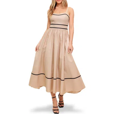Flying Tomato Contrast Stripe Cotton Fit & Flare Maxi Sundress In Brown