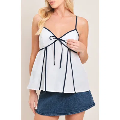Flying Tomato Contrast Trim Cotton Babydoll Camisole In White