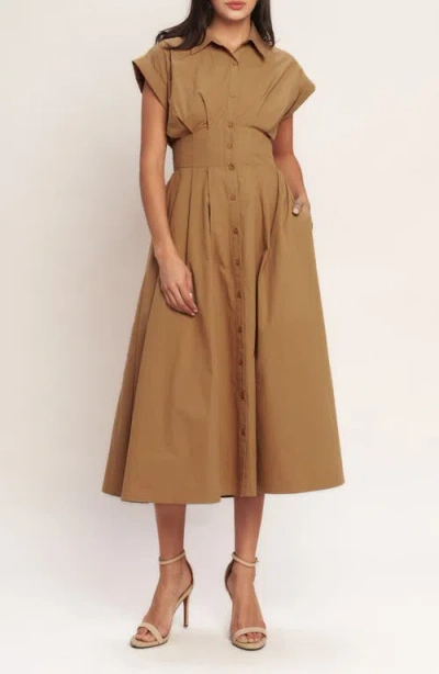 Flying Tomato Corset Midi Fit & Flare Dress In Brown