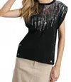 Flying Tomato Cotton Knit Silver Sequin Detail Top In Black In Black