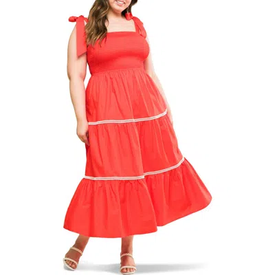 Flying Tomato Cotton Poplin Tie Strap Sundress In Red