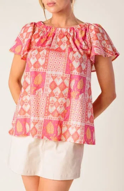 Flying Tomato Cotton Woven Top In Pink