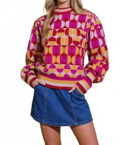 Flying Tomato Cozy Jacquard Knit Sweater In Ivory Burgundy In Multi