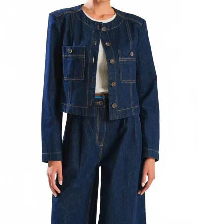 Flying Tomato Cropped Jacket In Indigo Denim In Blue
