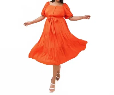 Flying Tomato Curvy India Woven Midi Dress - Plus In Coral In Orange