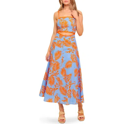 Flying Tomato Cutout Waist Fit & Flare Midi Dress In Blue