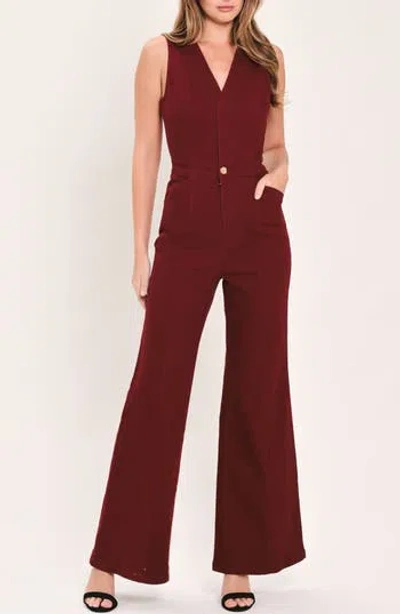 Flying Tomato Cutout Wide Leg Jumpsuit In Burgundy