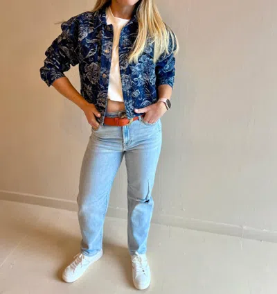 Flying Tomato Cypress Floral Denim Jacket In Denim Blue