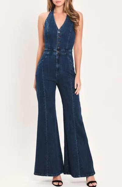 Flying Tomato Denim Halter Jumpsuit In Blue