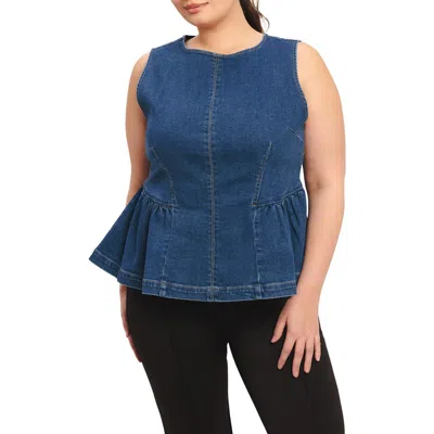 Flying Tomato Denim Peplum Top In Blue