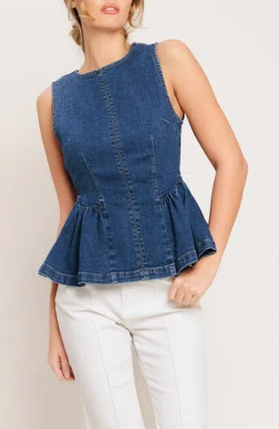 Flying Tomato Denim Peplum Top In Blue