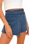 Flying Tomato Denim Skort With Side Buckle In Medium Indigo In Blue