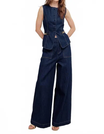 Flying Tomato Denim Sleeveless Vest In Dark Denim In Blue