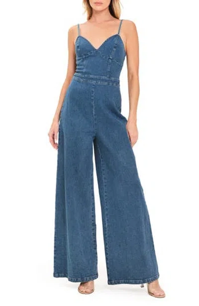 Flying Tomato Denim Wide Leg Jumpsuit In Blue