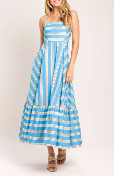 Flying Tomato Directional Stripe Cotton Midi Dress In Blue