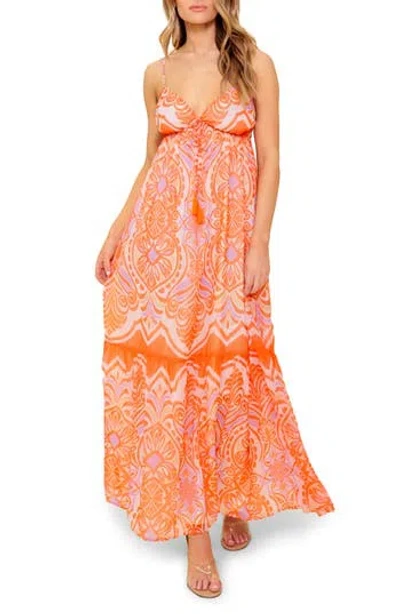 Flying Tomato Drawstring V-neck Maxi Dress In Orange