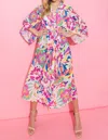 Flying Tomato Dreaming Of Paradise Floral Kimono In Fuchsia/blue In Multi