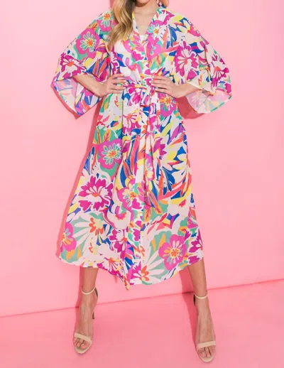 Flying Tomato Dreaming Of Paradise Floral Kimono In Fuchsia/blue In Multi