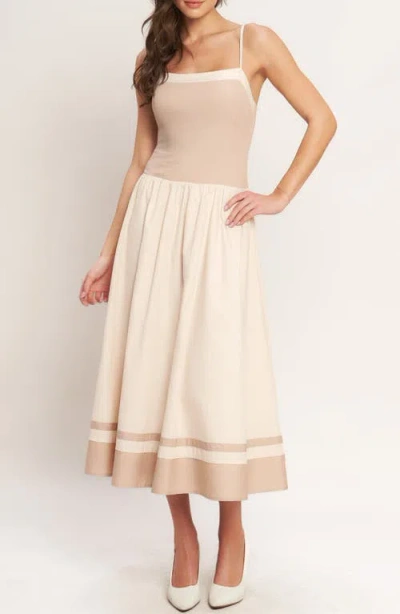 Flying Tomato Drop Waist Midi Dress In Metallic