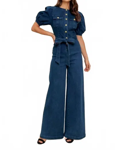 Flying Tomato Eliza Jumpsuit In Washed Denim In Blue