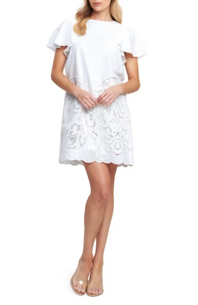 Flying Tomato Embroidered Cotton Shift Dress In White