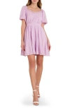 Flying Tomato Embroidered Eyelet Puff Sleeve Cotton Minidress In Lilac