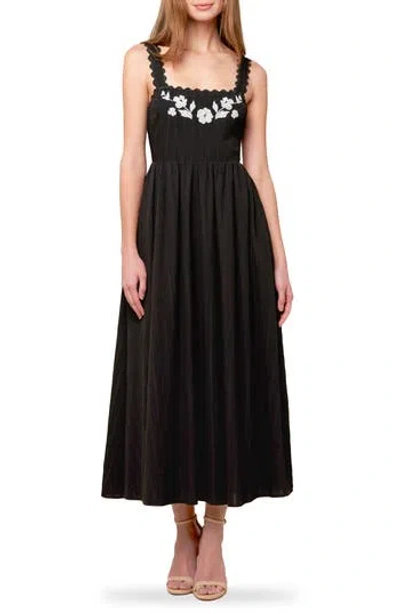 Flying Tomato Embroidered Fit And Flare Midi Dress In Black