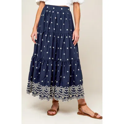 Flying Tomato Embroidered Midi Skirt In Blue