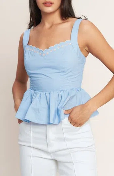 Flying Tomato Embroidered Peplum Tank In Blue