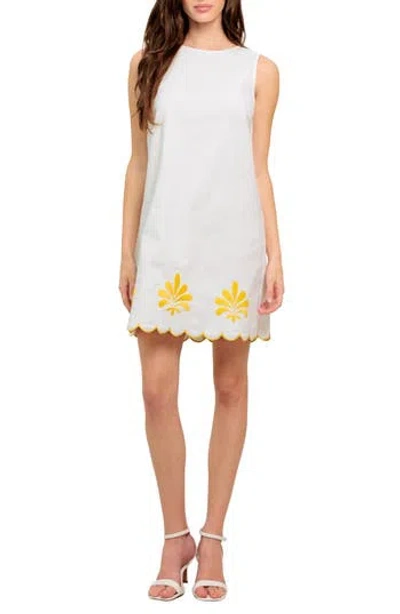 Flying Tomato Embroidered Sleeveless Shift Dress In White