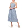 Flying Tomato Embroidered Stripe Midi Dress In Ivory Blue