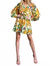 Flying Tomato Emerald Sunset Surplice Mini Dress In Green Orange In Multi