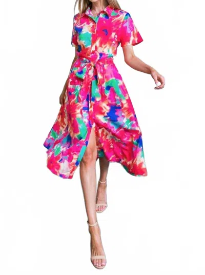 Flying Tomato Escape To Paradise Midi Dress In Red Blue In Pink
