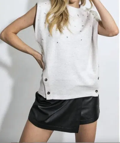 Flying Tomato Everyday Embellished Knit Top In Ivory In Multi