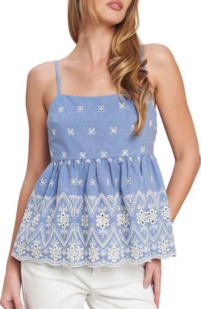 Flying Tomato Eyelet Embroidered Babydoll Camisole Top In Blue