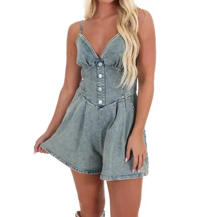 Flying Tomato Faded Glory Denim Romper In Acid Blue