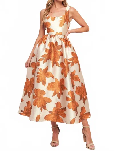 Flying Tomato Fall Floral Satin Midi Dress In Cream Rust In Multi