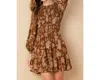 Flying Tomato Fall Vibes Printed Woven Mini Dress In Brown In Brown