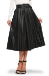 Flying Tomato Faux Leather Pleated Midi Skirt In Black