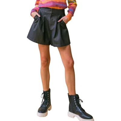 Flying Tomato Faux Leather Shorts In Dark Brown